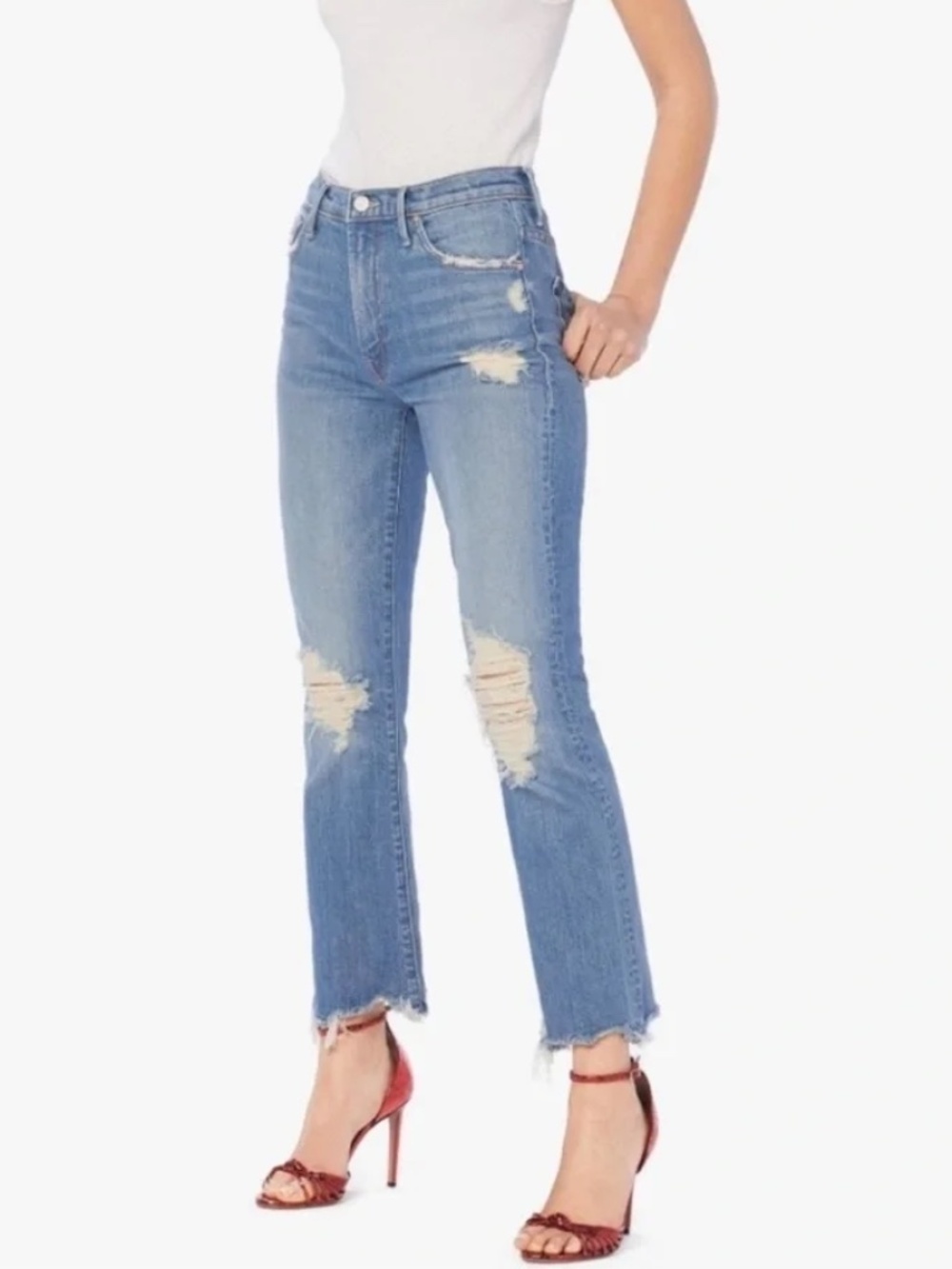 Mother Superior The Insider Ankle Chew Destroyed Bills Distressed Ankle Jeans 26